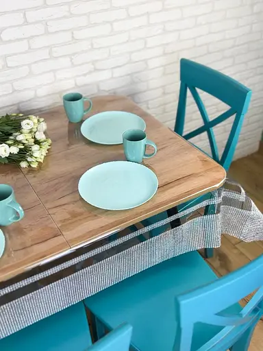 Скатерть силиконовая с серебряной стразовой лентой двойной 360х170 см - фото 3