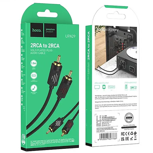 Кабель аудио Hoco UPA29 2 RCA to 2 RCA red and white double lotus (1.5m) Black - фото 4
