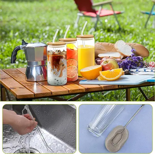 TAVADA, 6 скляних склянок з кришкою, для смузі, пива, коктейлів, кави, газування, коли - фото 3