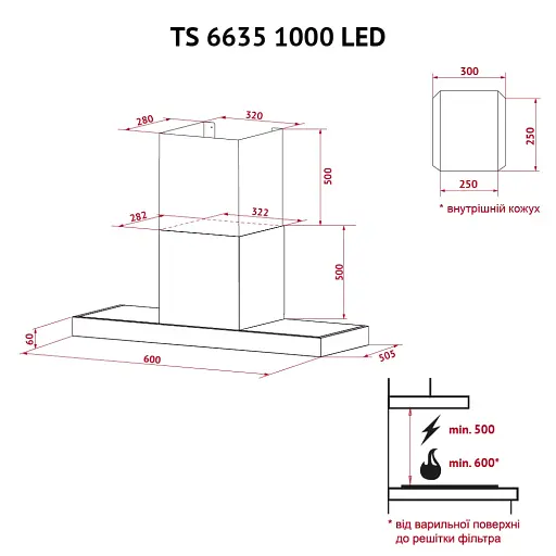 Вытяжка декоративная Т-образная PERFELLI TS 6635 I/WH 1000 LED - фото 12