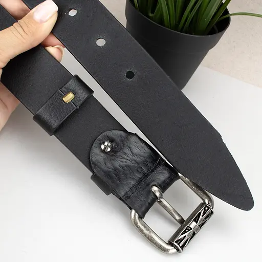 Ремінь чоловічий шкіряний JK-4053 чорний під джинси (120 см) - фото 4