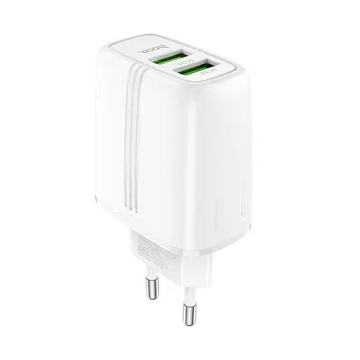 Блок живлення адаптер мережевий Hoco Yizhan Dual Port N12 2 USB 3 A QC 3.0 18 W білий - фото 1