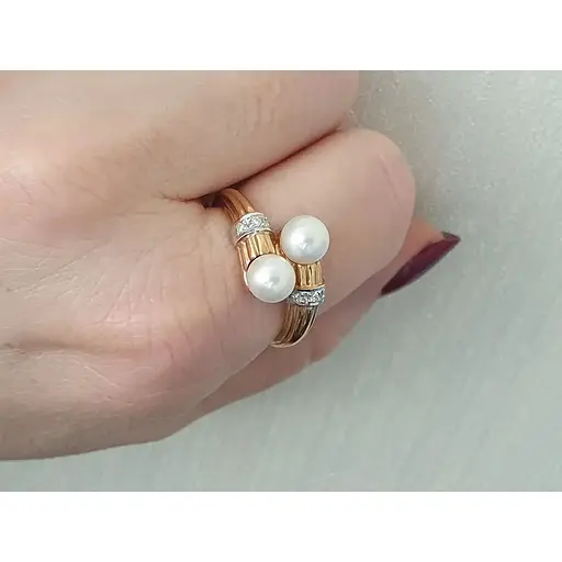 Золотое кольцо с бриллиантами и жемчугом. RP35680K 18.5 - фото 6