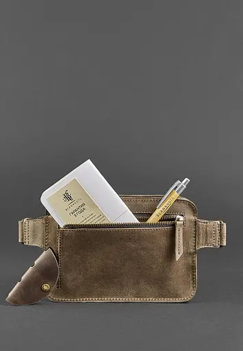 Шкіряна поясна сумка Dropbag Mini темно-коричнева Crazy Horse - фото 5