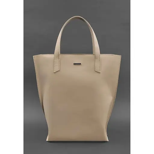 Шкіряна жіноча сумка шоппер D.D. світло-бежева краст - фото 1