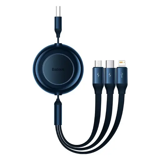 Кабель Baseus Bright Mirror 2 Series Retractable 3-in-1 Fast Charging Data Cable USB to M+L+C 3.5A 1.1m Blue - фото 1