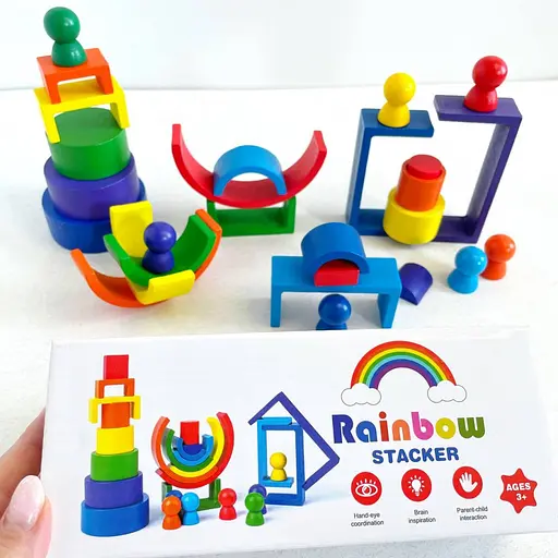 Деревянная игрушка "Радуга-балансир" Bambi C15025, 27 разноцветных фигур - фото 3