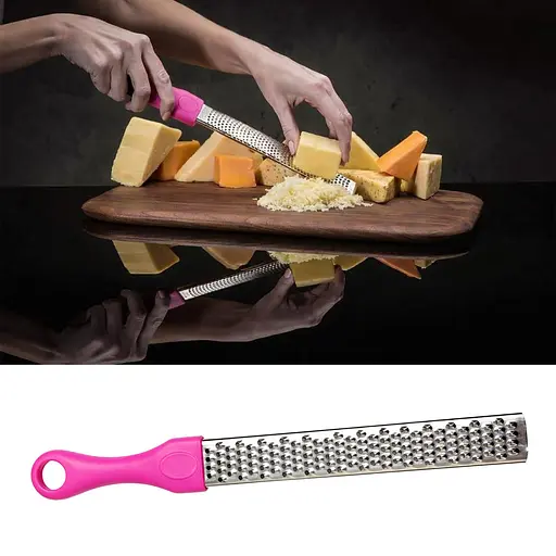 Терка кухонная ручная мелкая для сыра шоколада и цедры лимона из нержавеющей стали 27.5 см Розовый 88225 - фото 2