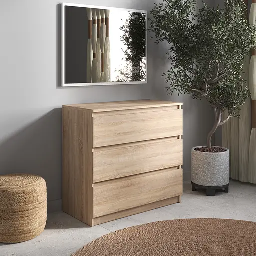 Комод Vays R-3 Дуб Сонома, на 3 шухляди без ручок, ЛДСП 80×40×75 см - для дому, офісу, вітальні, спальні