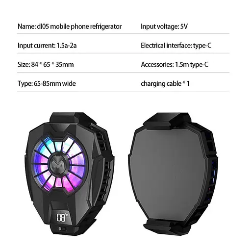 Кулер з екраном активне охолодження для телефону / планшета Memo DL05 шириною до 85 мм Black (18521) - фото 2