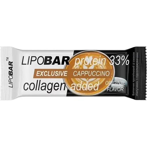 Батончик LipoBar Exclusive Protein Bar, 50 грам збагачений біоактивним колагеном Peptan - Капучино