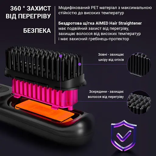 Беспроводная щетка выравниватель для волос AIMED Hair Straightener Brush Wireless розовая - фото 8
