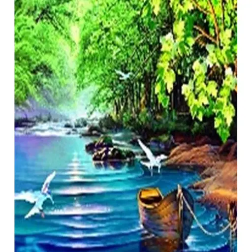 Алмазная мозаика по номерам Лесная река, 40x50 см, полотно на раме