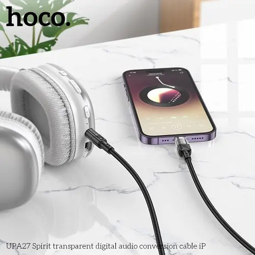 Аудиоадаптер Hoco UPA27 Spirit transparent digital audio conversion cable iP 1.2 м черный - фото 2