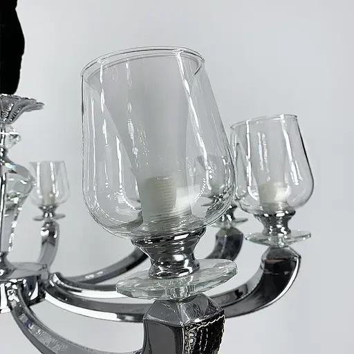 Люстра на 10 подвійних плафонів із елементами чорної екошкіри Line.F S 865/10 BK - фото 4