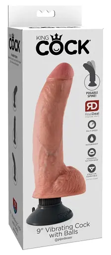 Вібратор King Cock Vibrating Cock With Balls 23 см тілесний - фото 2