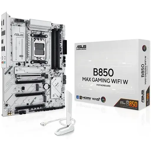 Материнская плата Asus AM5 B850 MAX Gaming WIFI W, B850, 4xDDR5, Int.Video (CPU), 4xSATA3, 3xM.2, 1xPCI-E 5.0 x16, 1xPCI-E 4.0 x16, 2xPCI-E 4.0 x1, Realtek 7.1, Realtek 2.5Gb, WiFi 6E, Bluetooth 5.3, 8xUSB 3.2 / 8xUSB 2.0, HDMI/DP, ATX - фото 2