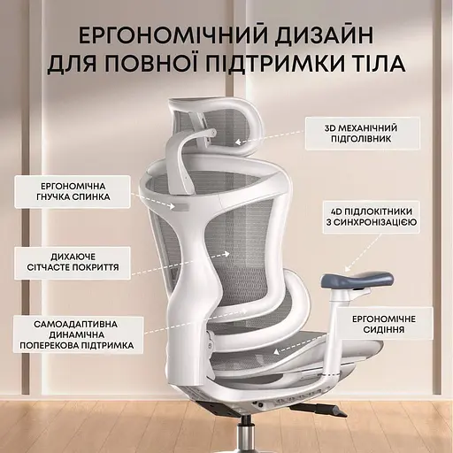 Игровое кресло Sihoo DORO C300L Mesh White (DORO-C300L-A3-102) - фото 11