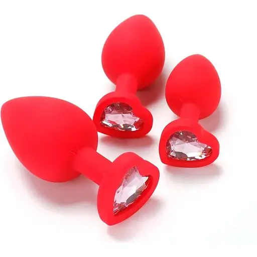 Комплект силіконових анальних пробок із кристалом SKN-KSIL-06 (розмір S, M, L), Червоний - фото 2
