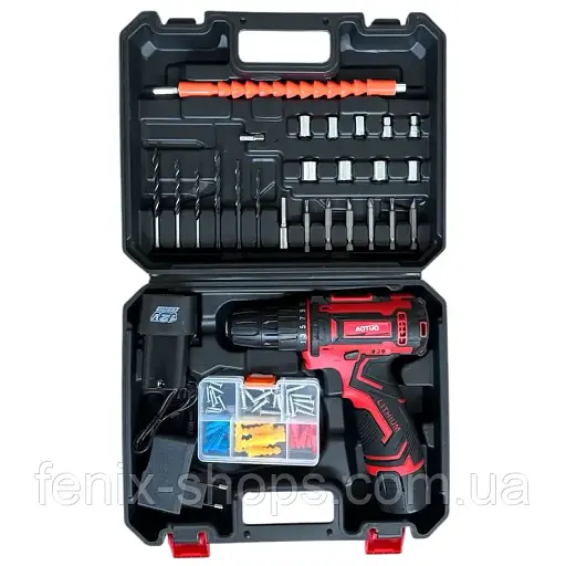 Шуруповерт AOTUO PRO 12V з двома акумуляторами 1500 mAh та набором інструментів у кейсі - фото 2
