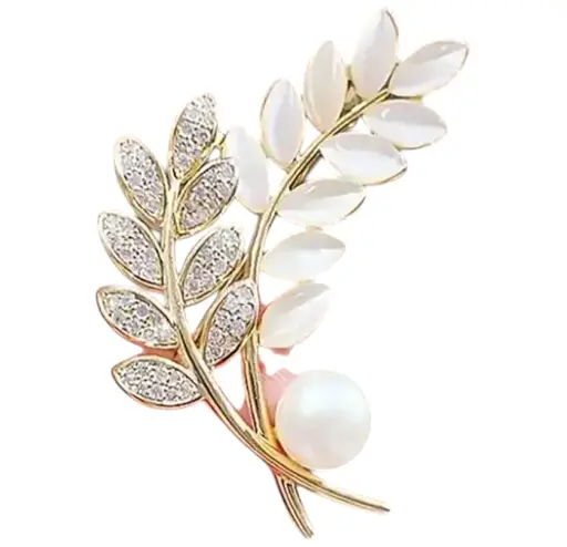 Брошка Колосок з цинкового сплаву вставка гірський кришталь 31x43 мм жіноча елегантна прикраса Золотистий - фото 1