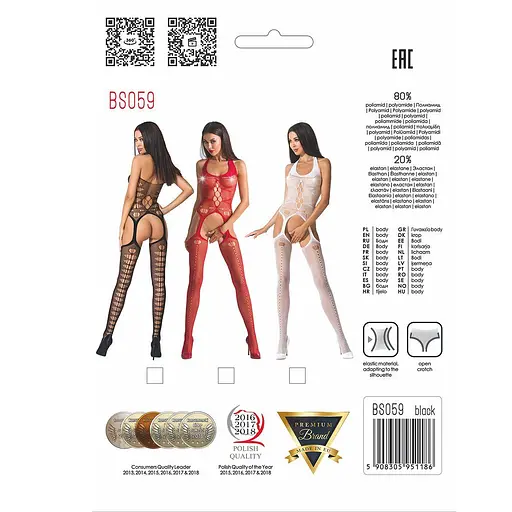 Бодистокинг Passion BS059 комбинезон имитация чулок S/M/L red - фото 5