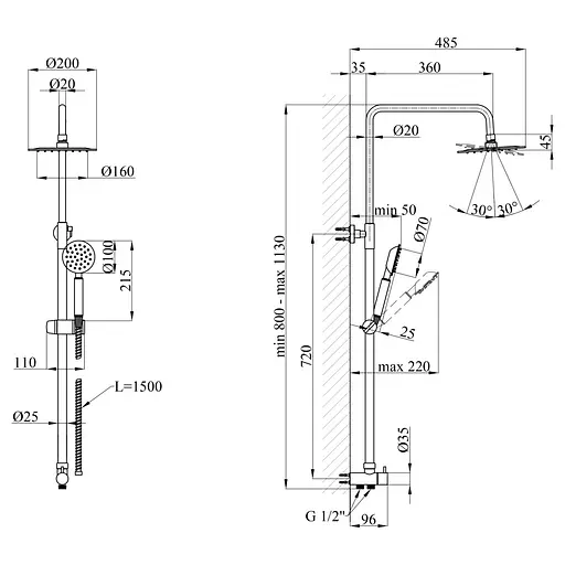 Душова система Kroner KRP Edelstahl Klassisch - ESG231 Flex (CV029978) - фото 8