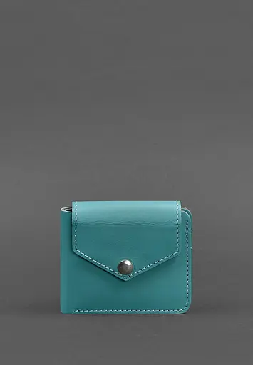 Кожаное портмоне 4.2 на кнопке бирюзовое - фото 2