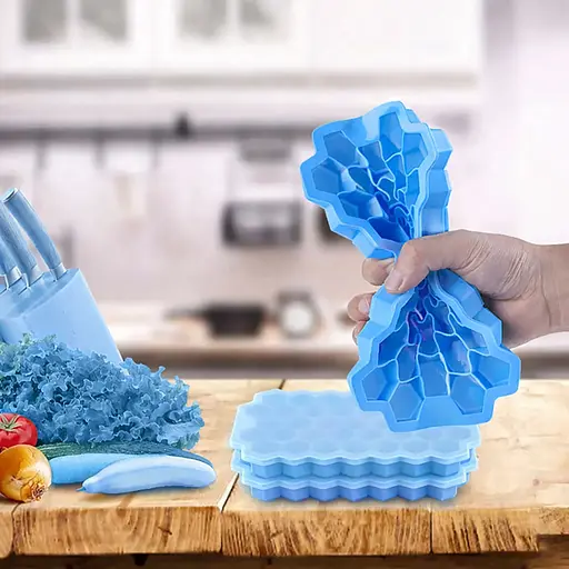 Многоразовая силиконовая форма для приготовления льда с крышкой в виде сот Голубой 88290 - фото 5