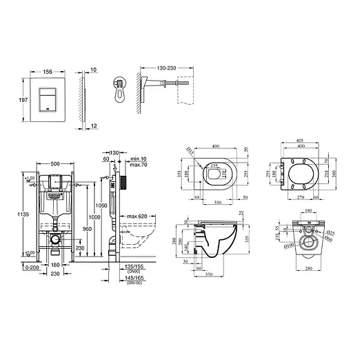 Комплект 4 в 1: Инсталляция GROHE Rapid SL 3 в 1 3884966Q + Унитаз безободочный Kroner Harz WHI493736 RIMLESS с сиденьем Slim Duroplast / Soft-close / Quick relase KH493736WHIR - фото 2