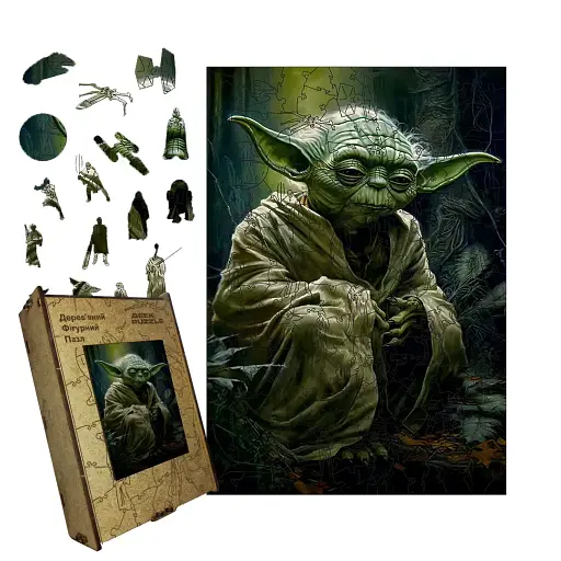 Дерев'яний фігурний пазл Мудрець Йода, А1, Картонна коробка 500+ елементів