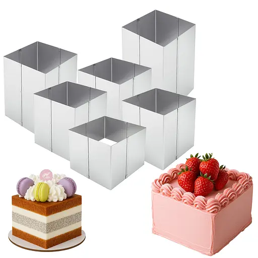 Набір із 6 розсувних квадратних форм для випікання та збирання тортів (квадрат для торта) 15-28 см різної висоти, Master Class Сірий 87135 - фото 2