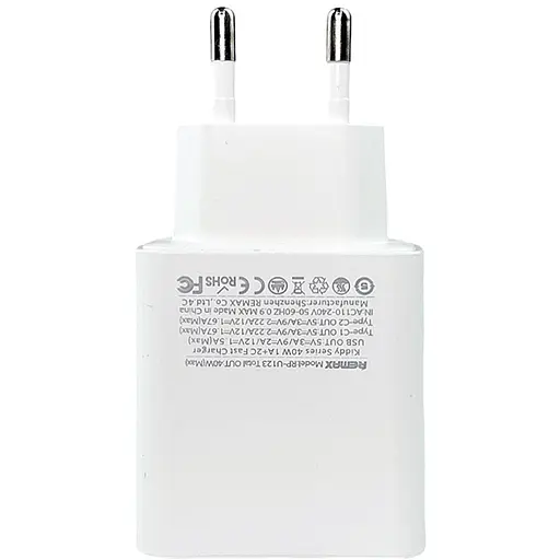 Зарядный адаптер Remax RP-U123 1A+2C Быстрая зарядка для телефона 40Вт PD 1xType-A 2xType-C EC Белый - фото 4