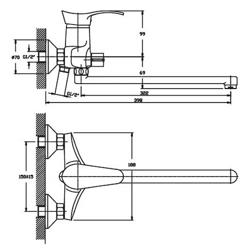Смеситель для ванны Haiba ERIS 006 EURO (HB0100) - фото 2