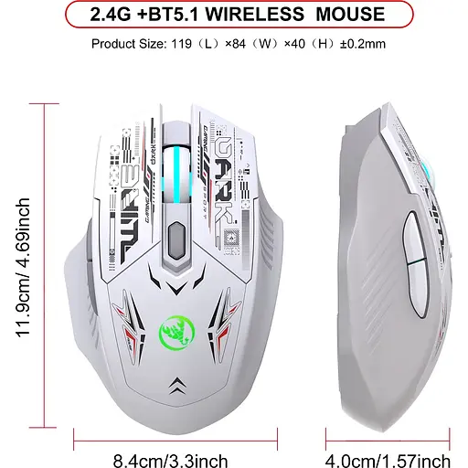 Мышь беспроводная HYSJ Т38 с аккумулятором и подсветкой 2.4G Bluetooth White - фото 4