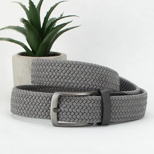 Ремень резинка мужской JK-35004 (110 см) светло-серый плетеный - фото 1