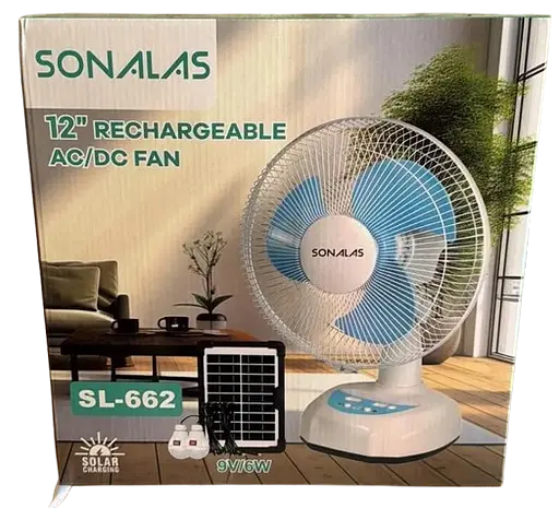 Вентилятор на сонячній батареї Sonalas SL662 12" + 2 Led лампи (2 швидкості) авто обертання 6Вт USB 9V/4500мАч