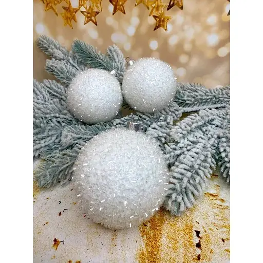 Набір ялинкових куль Їжачок 80 мм 6 шт Білий - фото 1