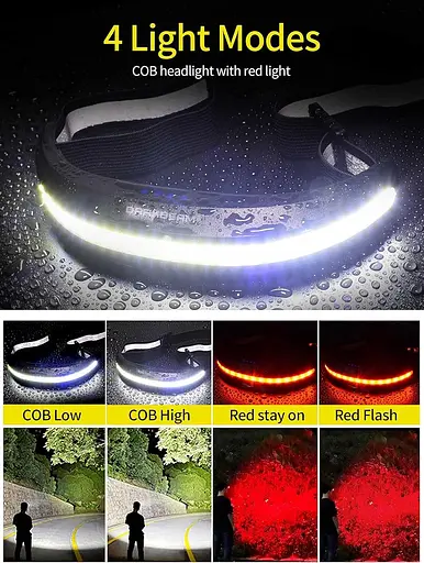 DARKBEAM Налобний ліхтар USB типу C перезаряджається COB LED яскравий жорсткий шолом з червоним світлом - 230° широкопроменевий - фото 5