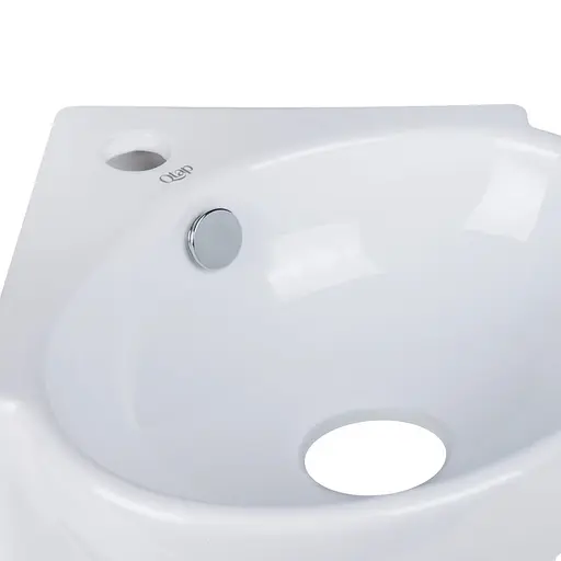 Умивальник Qtap Leo N підвісний угловая овальний 380x360x130 мм White + донний клапан PU02O, Білий - фото 4