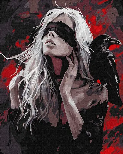 Набір для розпису по номерах "Дівчина і ворона" Ideyka 40х50см КНО8687