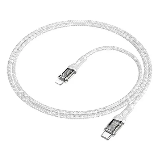 Кабель Hoco Type-C to Lightning Transparent Discovery PD cable U111, 1.2 м 20W білий - фото 1