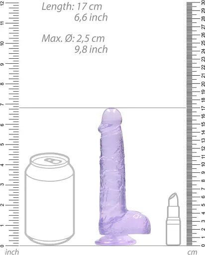 Фалоімітатор RealRock Crystal Clear Dildo Realistic 17 см фіолетовий - фото 5