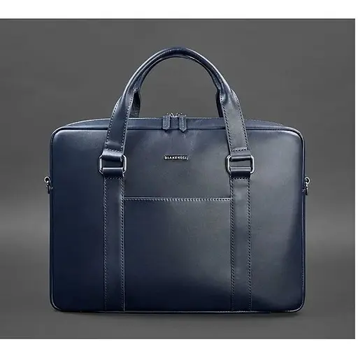 Шкіряна сумка для ноутбука і документів темно-синя - фото 1