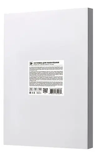 Пленка для ламинирования, А3, 80 мкм, глянцевая, 100 ед, 2E (2E-FILM-A3-080G)