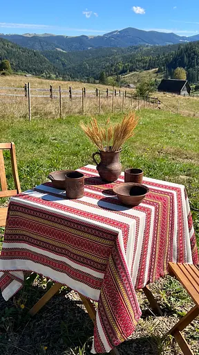 Лляна скатертина різдвяна з українським орнаментом Грація 250х150 см - фото 3