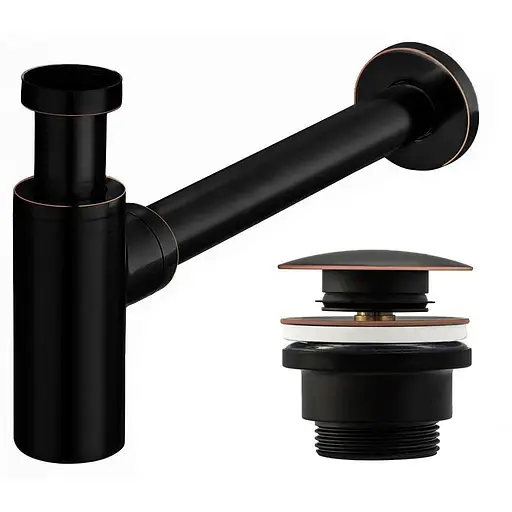 Сифон універсальний для умивальника Rea click-clack Old Black REA-A8536, Чорний - фото 1