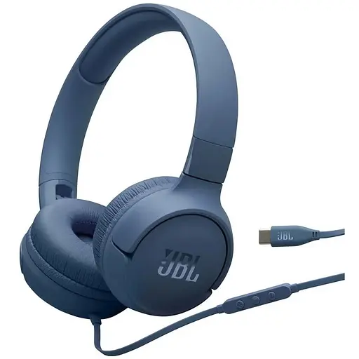 Наушники JBL Tune 520C синий USB-C микрофон однокнопочный пульт управления технология Pure Bass - фото 1