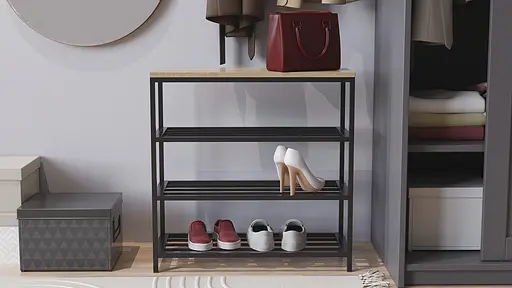 Полиця для взуття Слайм 3 Ferrum-decor 635x630x260 Чорний метал ДСП Дуб Сонома 16 мм (FRD-105158) - фото 3