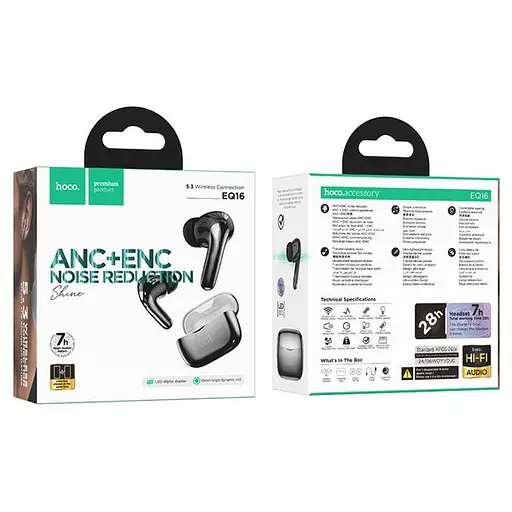 Бездротові TWS навушники Hoco EQ16, вакуумні, ANC, ENC, Noise Reduction, BT5.3, 40mAh, 320mAh, 7h, black glaze - фото 4